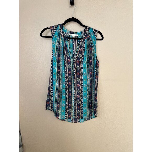 Daniel Rainn Womens‎ Blue Blouse Small sleeveless striped polyester v-neck - Picture 1 of 7